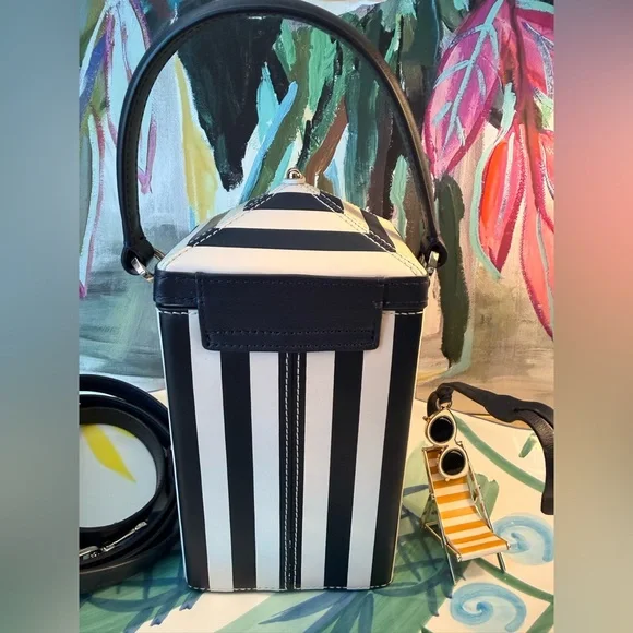 Kate Spade Novelty Retired 3D Sunkiss Striped Tent Cabana Leather bag - Picture 7 of 9